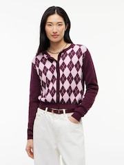 Tommy Jeans Pink Argyle Crew Neck Cardigan - Image 1 of 5