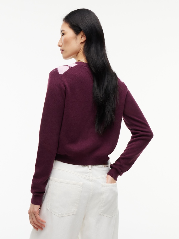 Tommy Jeans Pink Argyle Crew Neck Cardigan - Image 2 of 5