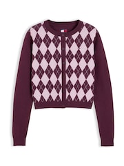 Tommy Jeans Pink Argyle Crew Neck Cardigan - Image 5 of 5