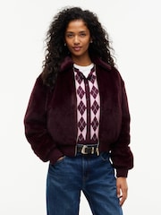 Tommy Jeans Pink Faux Fur Relaxed Zip-Thru Jacket - Image 1 of 6