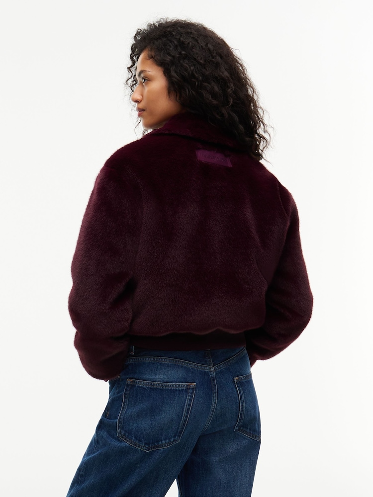 Tommy Jeans Pink Faux Fur Relaxed Zip-Thru Jacket - Image 2 of 6