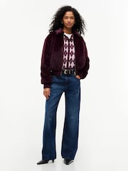 Tommy Jeans Pink Faux Fur Relaxed Zip-Thru Jacket - Image 3 of 6