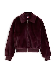 Tommy Jeans Pink Faux Fur Relaxed Zip-Thru Jacket - Image 6 of 6