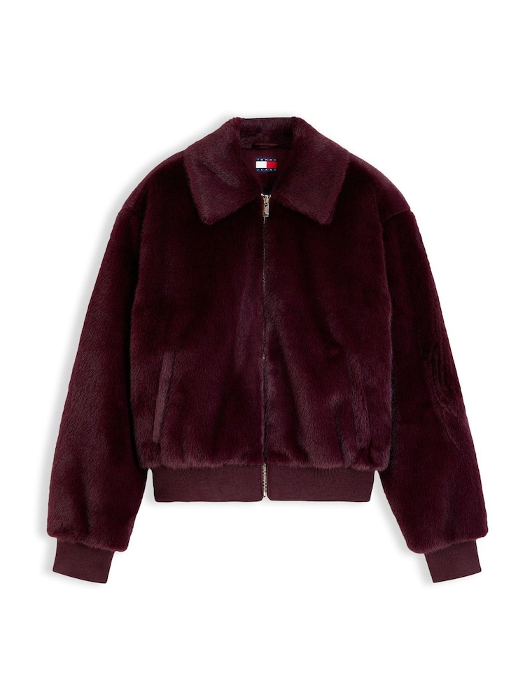 Tommy Jeans Pink Faux Fur Relaxed Zip-Thru Jacket - Image 6 of 6