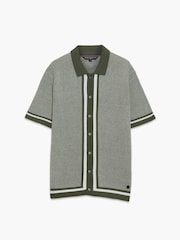 French Connection Green Cotton Contrast Striped Button Short Sleeve Polo Shirt - Image 3 of 6