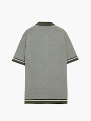 French Connection Green Cotton Contrast Striped Button Short Sleeve Polo Shirt - Image 4 of 6