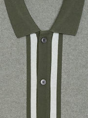 French Connection Green Cotton Contrast Striped Button Short Sleeve Polo Shirt - Image 5 of 6