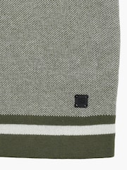 French Connection Green Cotton Contrast Striped Button Short Sleeve Polo Shirt - Image 6 of 6
