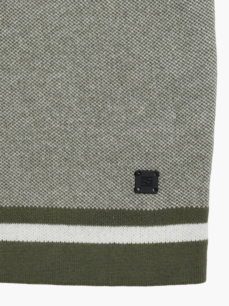 French Connection Green Cotton Contrast Striped Button Short Sleeve Polo Shirt - Image 6 of 6