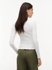Tommy Jeans White Slim Ribbed Long Sleeve T-Shirt - Image 2 of 6