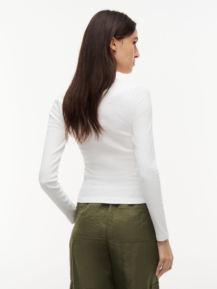 Tommy Jeans White Slim Ribbed Long Sleeve T-Shirt - Image 2 of 6