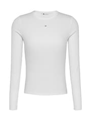 Tommy Jeans White Slim Ribbed Long Sleeve T-Shirt - Image 5 of 6