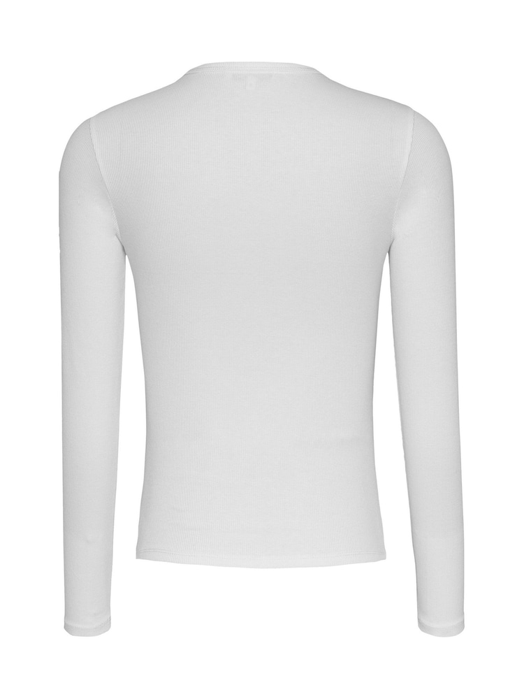 Tommy Jeans White Slim Ribbed Long Sleeve T-Shirt - Image 6 of 6