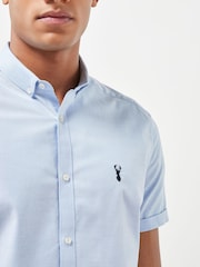 Light Blue Slim Short Sleeve Stretch Oxford Shirt - Image 3 of 4