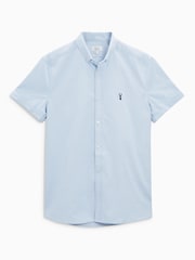 Light Blue Slim Short Sleeve Stretch Oxford Shirt - Image 4 of 4
