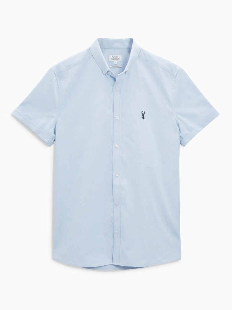 Light Blue Slim Short Sleeve Stretch Oxford Shirt - Image 4 of 4