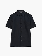 Μαύρο - Πουκάμισο French Connection Cotton Linen Blend Κοντομάνικο με τσέπες στο στήθος και κουμπιά - Εικόνα 3 από 6