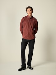 Brick Red Easy Care Long Sleeve Royal Oxford Single Cuff Shirt With Button Down Collar - Image 2 of 8