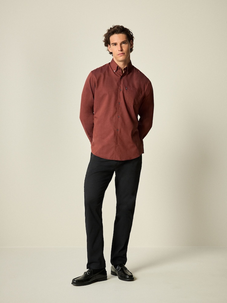 Brick Red Easy Care Long Sleeve Royal Oxford Single Cuff Shirt With Button Down Collar - Image 2 of 8