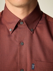 Brick Red Easy Care Long Sleeve Royal Oxford Single Cuff Shirt With Button Down Collar - Image 4 of 8