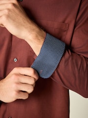Brick Red Easy Care Long Sleeve Royal Oxford Single Cuff Shirt With Button Down Collar - Image 5 of 8