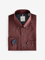 Brick Red Easy Care Long Sleeve Royal Oxford Single Cuff Shirt With Button Down Collar - Image 6 of 8