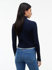 Tommy Jeans Blue Micro Cable Knit Slim Zip-Thru Jumper - Image 2 of 5