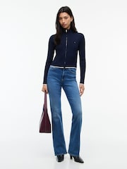 Tommy Jeans Blue Micro Cable Knit Slim Zip-Thru Jumper - Image 3 of 5