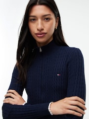Tommy Jeans Blue Micro Cable Knit Slim Zip-Thru Jumper - Image 4 of 5