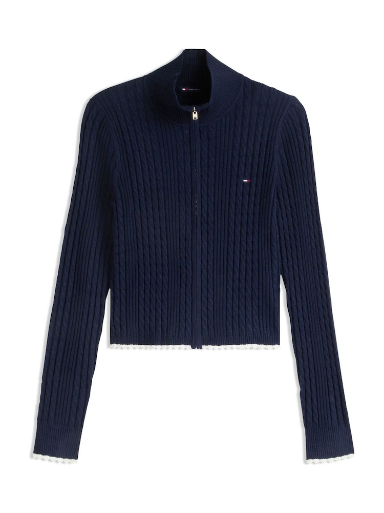 Tommy Jeans Blue Micro Cable Knit Slim Zip-Thru Jumper - Image 5 of 5