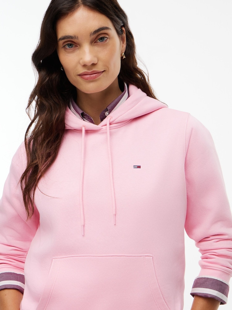 Tommy Jeans Pink Brushed Fleece Drawstring Hoodie - Image 2 of 5 Tommy Jeans Pink Brushed Fleece Drawstring Hoodie - Image 2 of 5
