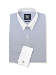 Savile Row Company Blue Slim Fit Striped Cotton Pin Collar Double Cuff Winchester Formal Shirt - Image 3 of 5