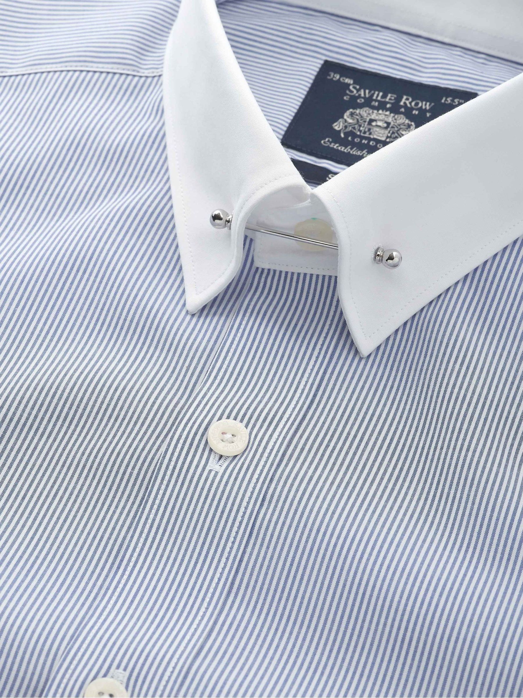 Mens Savile Row Company Blue Slim Fit Striped Cotton Pin Collar Double Cuff Winchester Formal Shirt 16 1/2 R