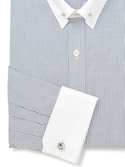 Savile Row Company Blue Slim Fit Striped Cotton Pin Collar Double Cuff Winchester Formal Shirt - Image 5 of 5
