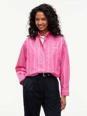 Tommy Jeans Pink Oversized Fit Cropped Gathered Poplin Shirt - Image 1 of 5