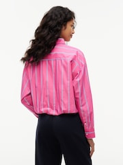 Tommy Jeans Pink Oversized Fit Cropped Gathered Poplin Shirt - Image 2 of 5