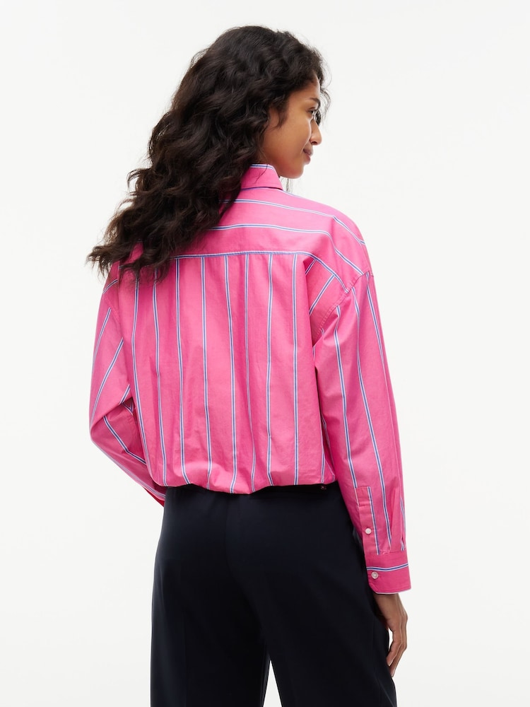 Tommy Jeans Pink Oversized Fit Cropped Gathered Poplin Shirt - Image 2 of 5 Tommy Jeans Pink Oversized Fit Cropped Gathered Poplin Shirt - Image 2 of 5
