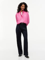 Tommy Jeans Pink Oversized Fit Cropped Gathered Poplin Shirt - Image 3 of 5