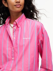 Tommy Jeans Pink Oversized Fit Cropped Gathered Poplin Shirt - Image 4 of 5