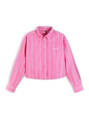 Tommy Jeans Pink Oversized Fit Cropped Gathered Poplin Shirt - Image 5 of 5