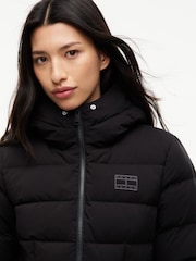 Tommy Jeans Black Slim Down Hooded Puffer Jacket - Image 4 of 6