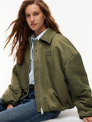 Tommy Jeans Green Faux Fur Collar Oversized Bomber Jacket - Image 4 of 5