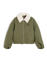 Tommy Jeans Green Faux Fur Collar Oversized Bomber Jacket - Image 5 of 5
