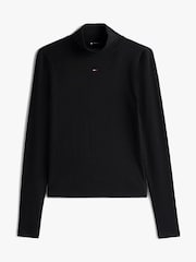 Tommy Jeans Black Slim Mock Neck Long Sleeve T-Shirt - Image 5 of 5