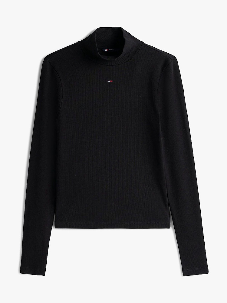 Tommy Jeans Black Slim Mock Neck Long Sleeve T-Shirt - Image 5 of 5 Tommy Jeans Black Slim Mock Neck Long Sleeve T-Shirt - Image 5 of 5