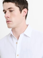French Connection White Cotton Linen Blend Button Long Sleeve Shirt - Image 2 of 6