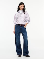 Tommy Jeans Blue Oversized Fit Yarn Dyed Poplin Shirt - Image 3 of 5