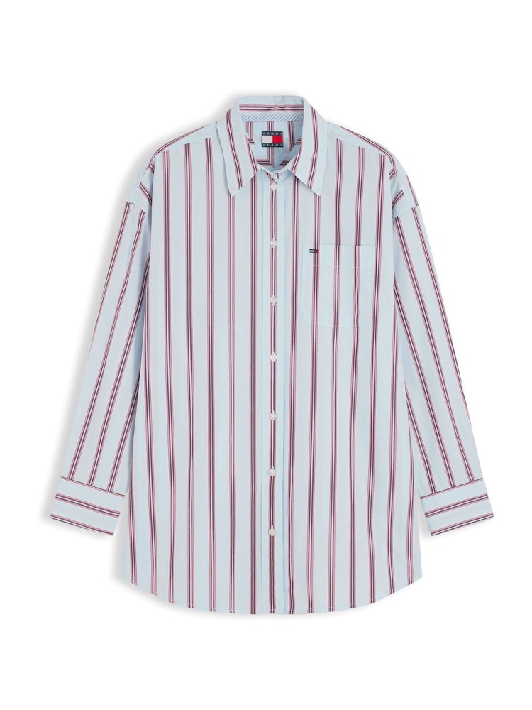 Tommy Jeans Blue Oversized Fit Yarn Dyed Poplin Shirt - Image 5 of 5 Tommy Jeans Blue Oversized Fit Yarn Dyed Poplin Shirt - Image 5 of 5