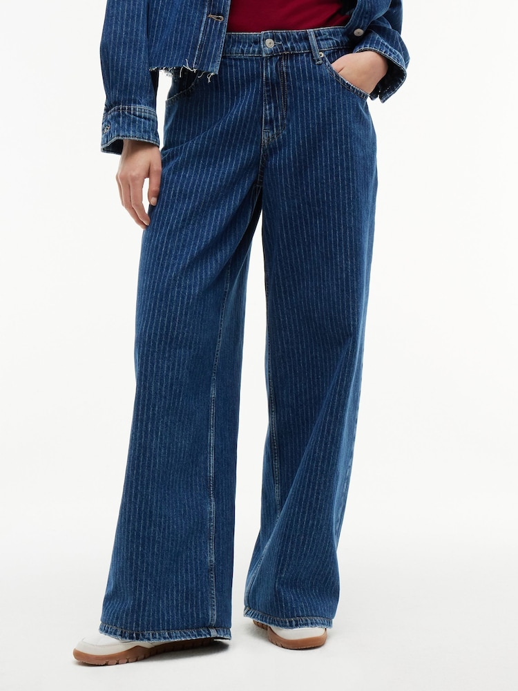 Tommy Jeans Blue Daisy Low Rise Loose Pinstripe Jeans - Image 1 of 6 Tommy Jeans Blue Daisy Low Rise Loose Pinstripe Jeans - Image 1 of 6