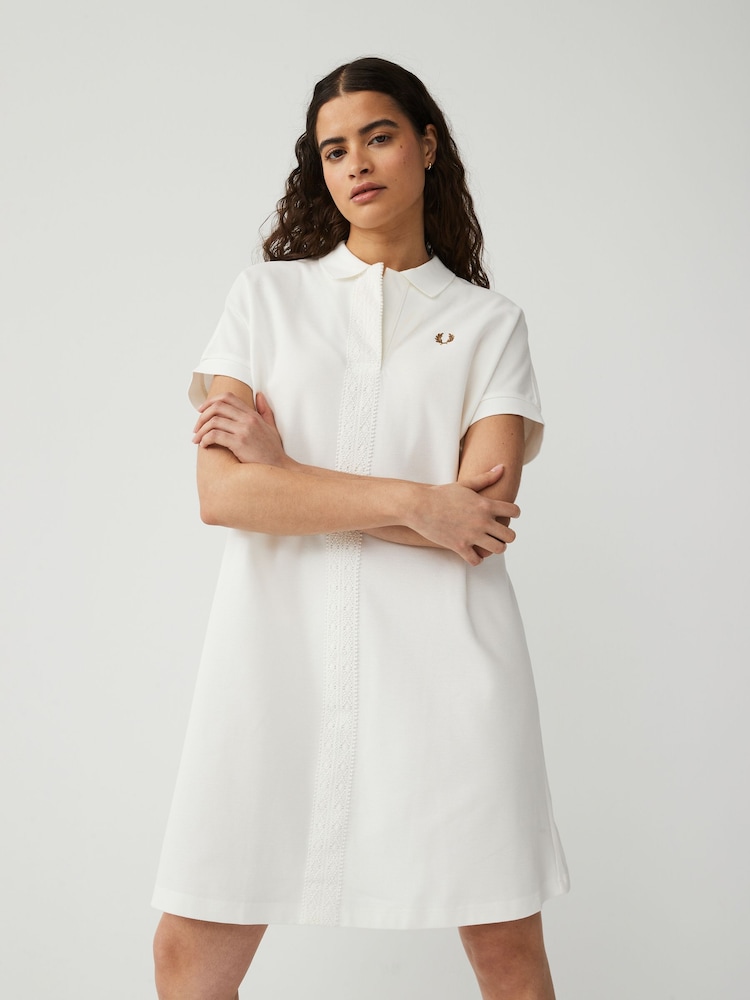 Fred Perry Womens Lace Tape Pique White Dress - Image 1 of 4